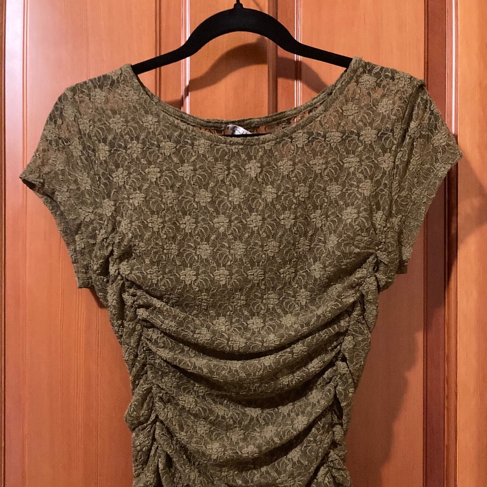 Free People Intimately semi-sheer olive green top size small